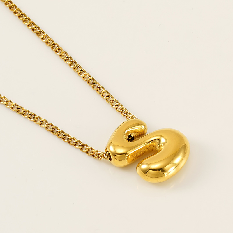 Gold color / 1 Piece Simple Series Daily Letter S Titanium Steel  Gold Color Unisex Pendant Necklaces Picture19